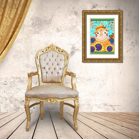 Happy Scarecrow Gold Ornate Wood Framed Art Print with Double Matting by Wade, Valarie
