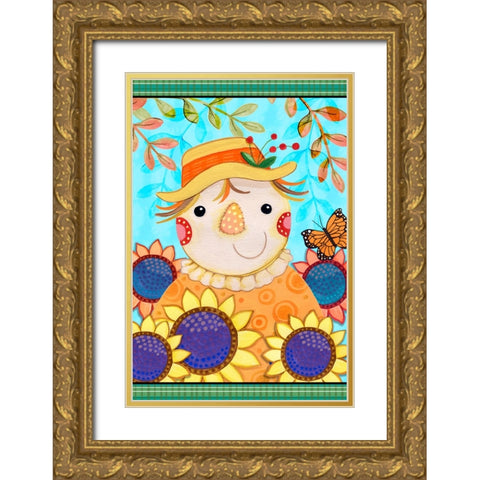 Happy Scarecrow Gold Ornate Wood Framed Art Print with Double Matting by Wade, Valarie