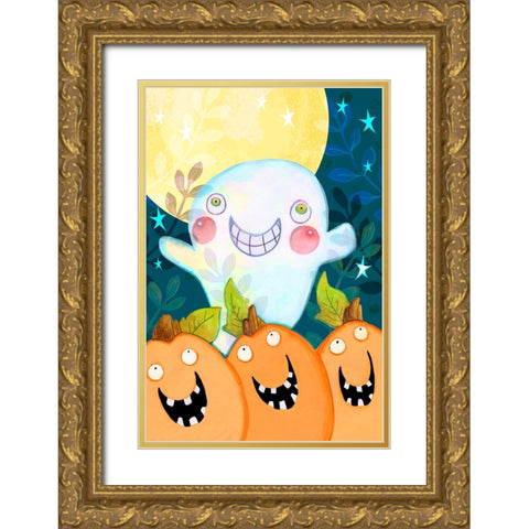 Happy Ghost Gold Ornate Wood Framed Art Print with Double Matting by Wade, Valarie