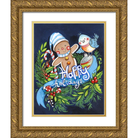 Happy Holidays Gold Ornate Wood Framed Art Print with Double Matting by Wade, Valarie