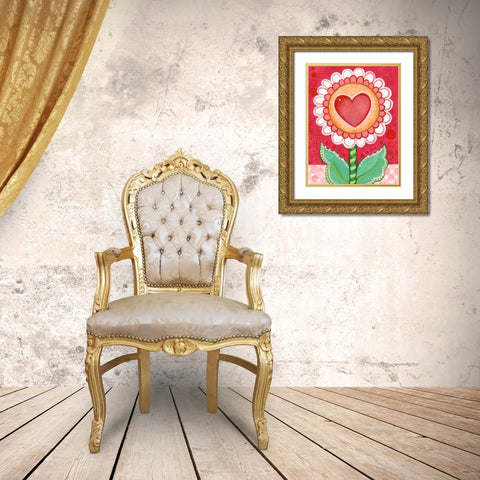 Love Flower Gold Ornate Wood Framed Art Print with Double Matting by Wade, Valarie
