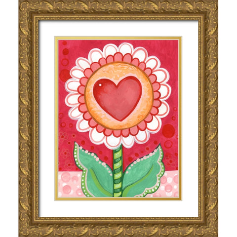 Love Flower Gold Ornate Wood Framed Art Print with Double Matting by Wade, Valarie