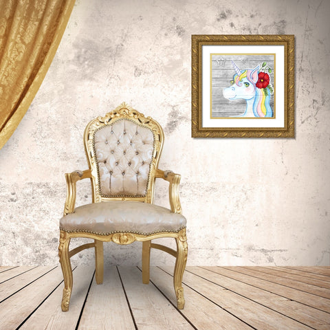 Unicorn Silver Gold Ornate Wood Framed Art Print with Double Matting by Wade, Valarie