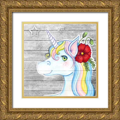 Unicorn Silver Gold Ornate Wood Framed Art Print with Double Matting by Wade, Valarie