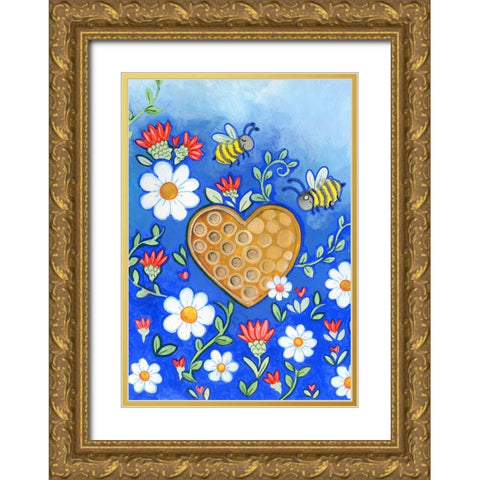 Happy Bees Gold Ornate Wood Framed Art Print with Double Matting by Wade, Valarie