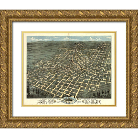 Atlanta Map II Gold Ornate Wood Framed Art Print with Double Matting by Vintage Apple Collection