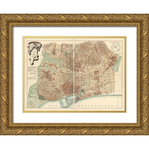 Barcelona Gold Ornate Wood Framed Art Print with Double Matting by Vintage Apple Collection