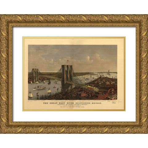Brooklyn Bridge Gold Ornate Wood Framed Art Print with Double Matting by Vintage Apple Collection