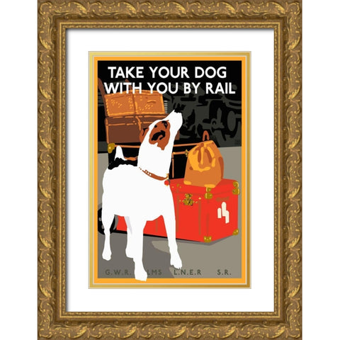 Dog by Rail Gold Ornate Wood Framed Art Print with Double Matting by Vintage Apple Collection