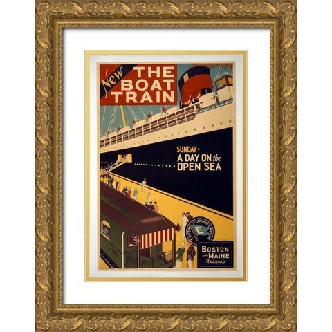 The Boat Train Gold Ornate Wood Framed Art Print with Double Matting by Vintage Apple Collection