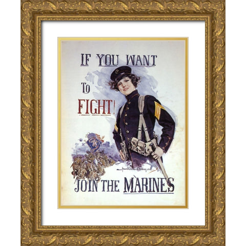 Woman Marines Want to Fight Gold Ornate Wood Framed Art Print with Double Matting by Vintage Apple Collection