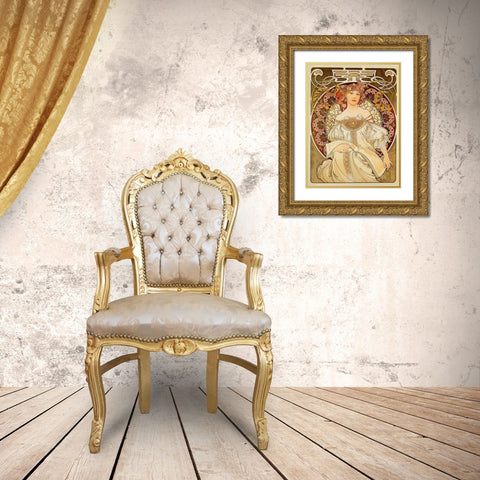 Mucha Reverie Gold Ornate Wood Framed Art Print with Double Matting by Vintage Apple Collection