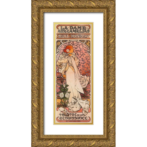 Mucha Bernhardt Gold Ornate Wood Framed Art Print with Double Matting by Vintage Apple Collection