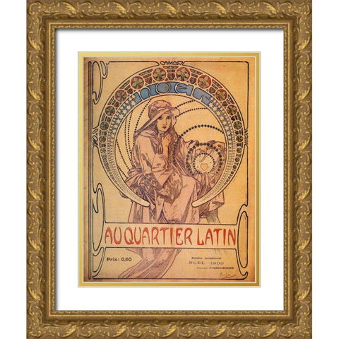 Mucha Quarter Latin Gold Ornate Wood Framed Art Print with Double Matting by Vintage Apple Collection
