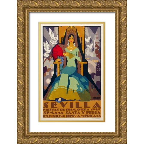 Seville Green Dress Gold Ornate Wood Framed Art Print with Double Matting by Vintage Apple Collection