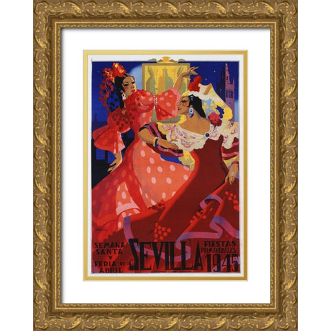 Sevilla  Gold Ornate Wood Framed Art Print with Double Matting by Vintage Apple Collection