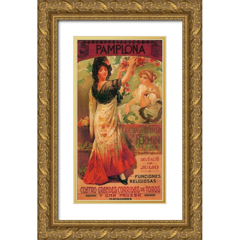 Pamplona I Gold Ornate Wood Framed Art Print with Double Matting by Vintage Apple Collection