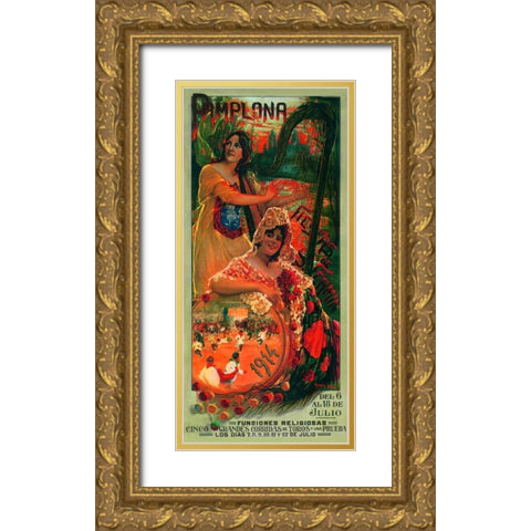 Pamplona IV Gold Ornate Wood Framed Art Print with Double Matting by Vintage Apple Collection