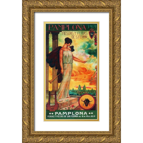 Pamplona V Gold Ornate Wood Framed Art Print with Double Matting by Vintage Apple Collection