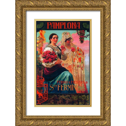 Pamplona VI Gold Ornate Wood Framed Art Print with Double Matting by Vintage Apple Collection