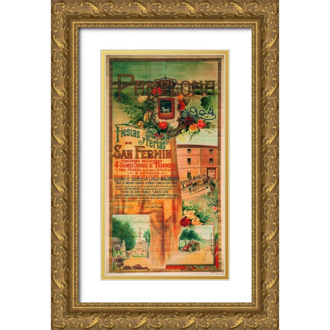 Pamplona IX Gold Ornate Wood Framed Art Print with Double Matting by Vintage Apple Collection