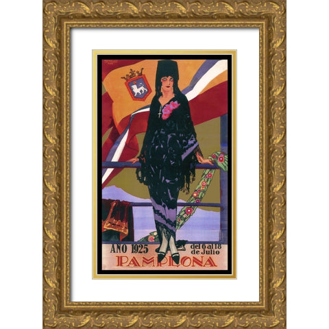 Pamplona X Gold Ornate Wood Framed Art Print with Double Matting by Vintage Apple Collection