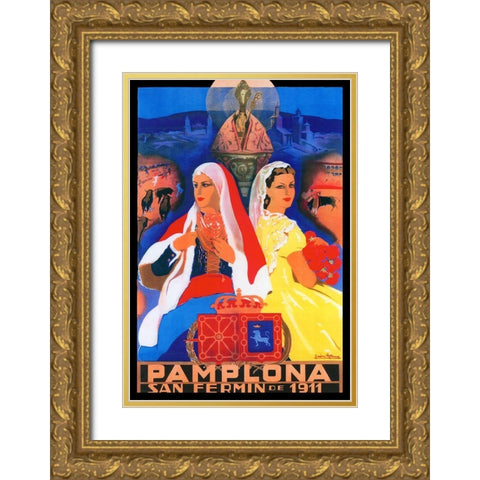 Pamplona XII Gold Ornate Wood Framed Art Print with Double Matting by Vintage Apple Collection