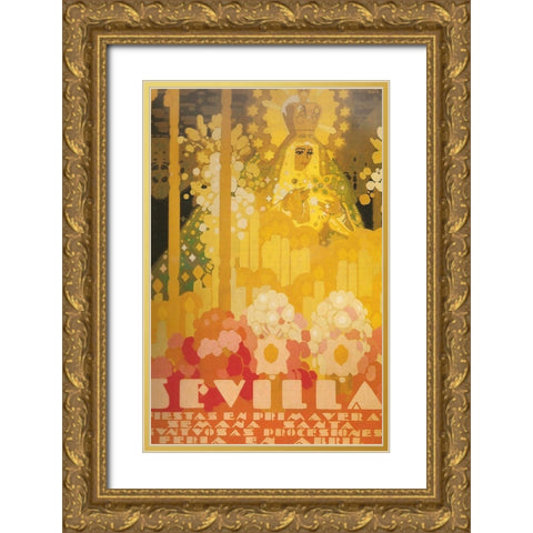 Sevilla Amarillo Gold Ornate Wood Framed Art Print with Double Matting by Vintage Apple Collection