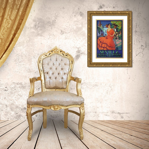 Sevilla Red Gold Ornate Wood Framed Art Print with Double Matting by Vintage Apple Collection