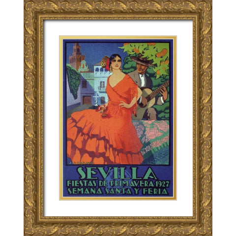 Sevilla Red Gold Ornate Wood Framed Art Print with Double Matting by Vintage Apple Collection