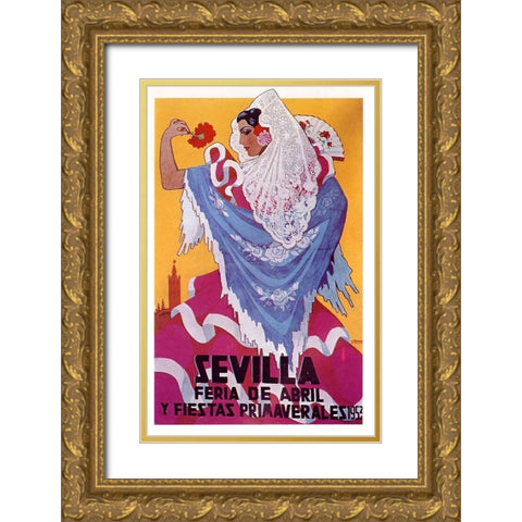 Sevilla April Gold Ornate Wood Framed Art Print with Double Matting by Vintage Apple Collection