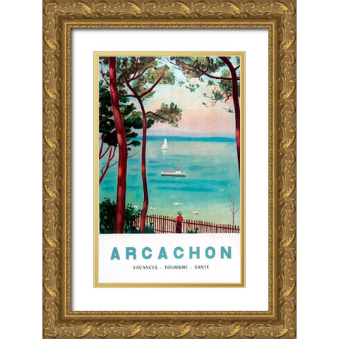 Arachon France Gold Ornate Wood Framed Art Print with Double Matting by Vintage Apple Collection