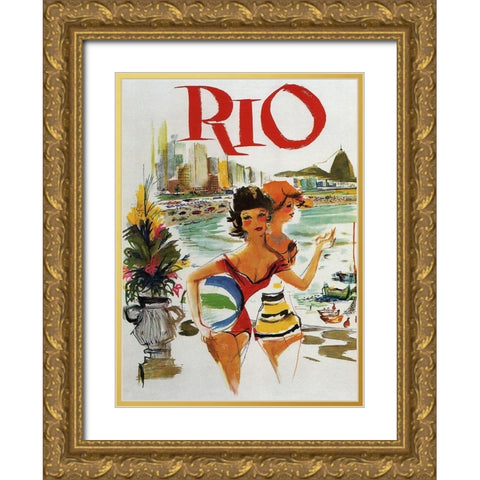 Rio Travel Poster Gold Ornate Wood Framed Art Print with Double Matting by Vintage Apple Collection