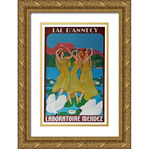 Three Woman poster Gold Ornate Wood Framed Art Print with Double Matting by Vintage Apple Collection