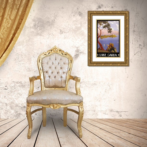 Lake Garda Gold Ornate Wood Framed Art Print with Double Matting by Vintage Apple Collection