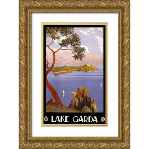Lake Garda Gold Ornate Wood Framed Art Print with Double Matting by Vintage Apple Collection