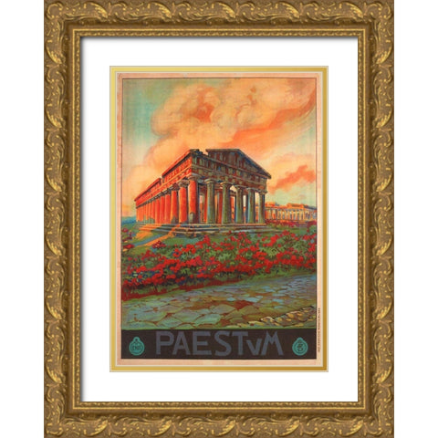 Italy Paestum Gold Ornate Wood Framed Art Print with Double Matting by Vintage Apple Collection