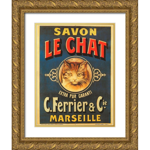 Savon Le Chat Gold Ornate Wood Framed Art Print with Double Matting by Vintage Apple Collection