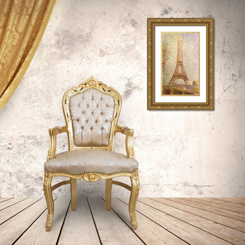 Eiffel Tower by Seurat Gold Ornate Wood Framed Art Print with Double Matting by Vintage Apple Collection