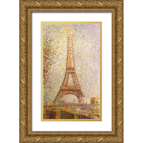 Eiffel Tower by Seurat Gold Ornate Wood Framed Art Print with Double Matting by Vintage Apple Collection