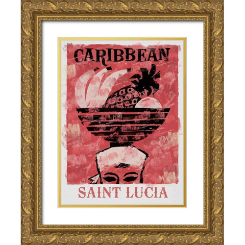 Saint Lucia Gold Ornate Wood Framed Art Print with Double Matting by Vintage Apple Collection
