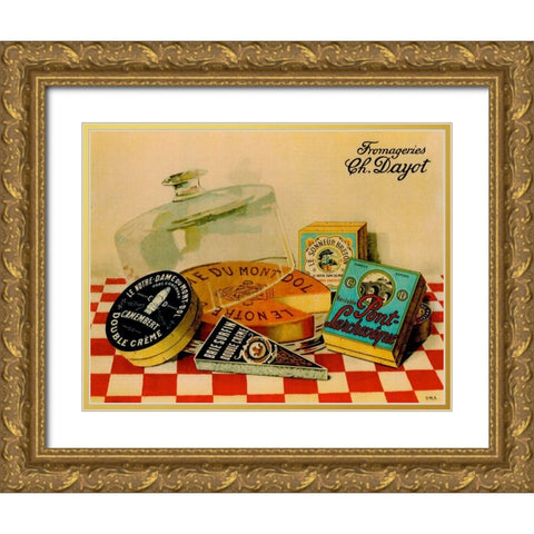 Vintage Cheese - Fromage Gold Ornate Wood Framed Art Print with Double Matting by Vintage Apple Collection