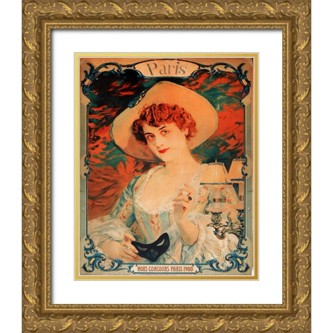 Paris Mardis Gras Gold Ornate Wood Framed Art Print with Double Matting by Vintage Apple Collection
