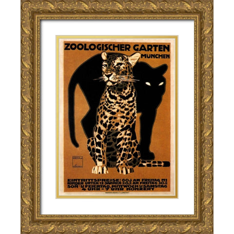 zoo big cats Gold Ornate Wood Framed Art Print with Double Matting by Vintage Apple Collection