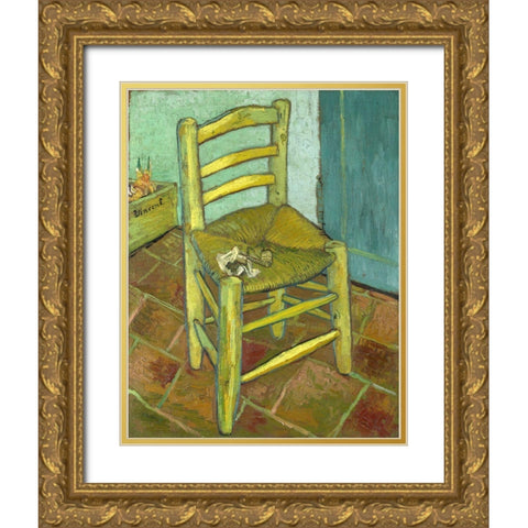 Van Gogh-Vincents Chair with His Pipe Gold Ornate Wood Framed Art Print with Double Matting by Vintage Apple Collection