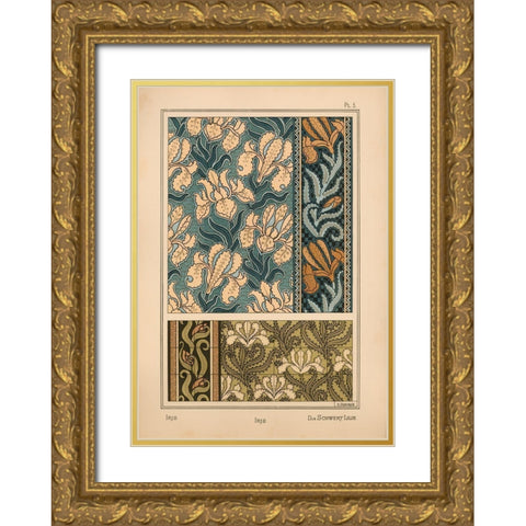 Plate 03 - Iris Gold Ornate Wood Framed Art Print with Double Matting by Vintage Apple Collection