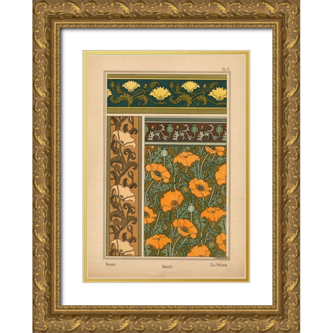 Plate 05 - Poppy Gold Ornate Wood Framed Art Print with Double Matting by Vintage Apple Collection