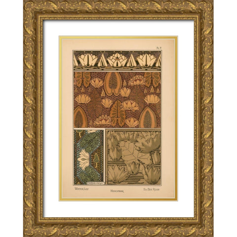 Plate 09 - Water-Lily Gold Ornate Wood Framed Art Print with Double Matting by Vintage Apple Collection