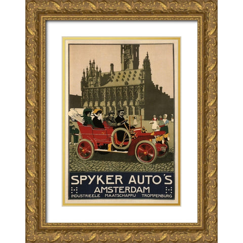 Spyker Auto Dutch 1910 Gold Ornate Wood Framed Art Print with Double Matting by Vintage Apple Collection