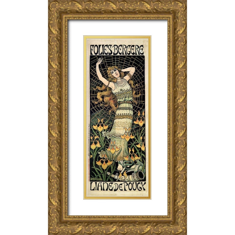 Berthon Folies Bergere 1896 Gold Ornate Wood Framed Art Print with Double Matting by Vintage Apple Collection